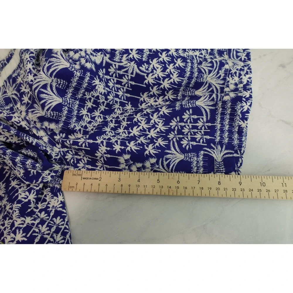 Tommy Bahama Swim Trunks Mens L Blue Palm Print Mesh Lined Drawstring Waist